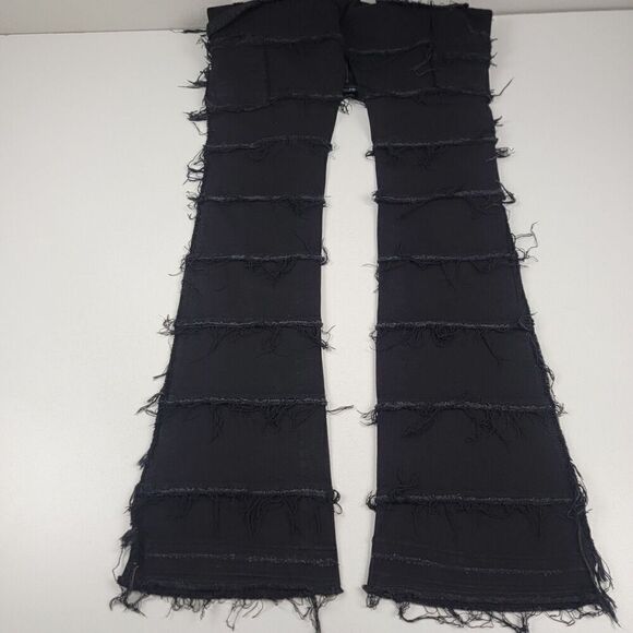 Valabasas Mens Stacked Button Fly Distressed Jeans Size 38 Fringed Black Pants - Picture 5 of 13